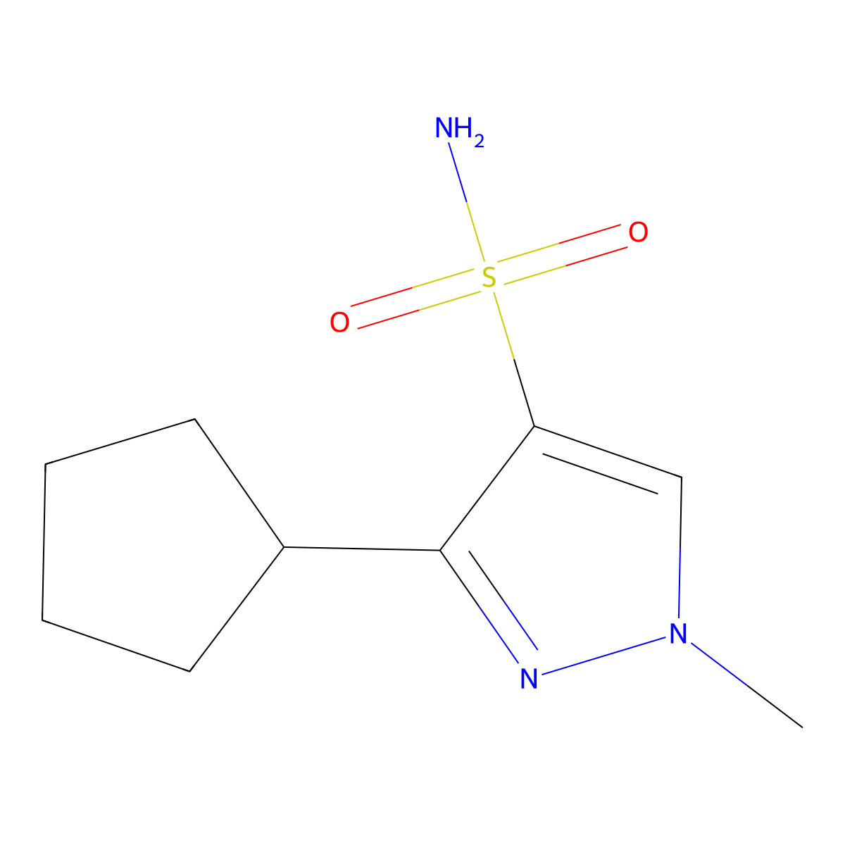 3-cyclopentyl-1-methyl-1H-pyrazole-4-sulfonamide molecular structure, CAS 2137793-81-6
