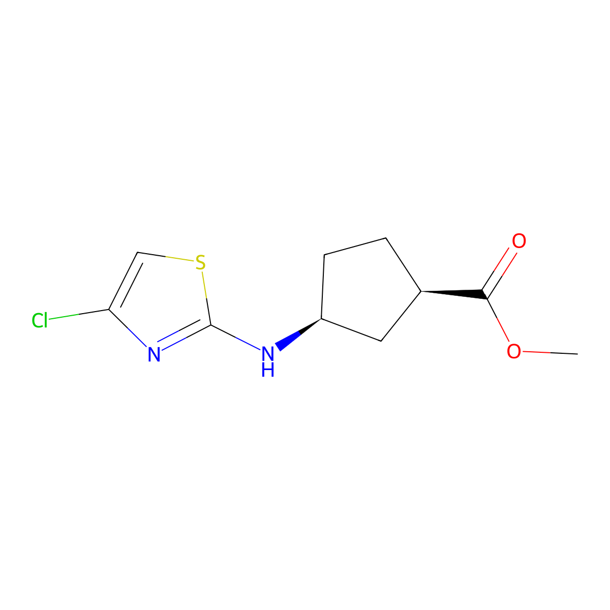 Methyl (1R,3S)-3-[(4-chloro-1,3-thiazol-2-yl)amino]cyclopentane-1-carboxylate molecular structure, CAS 2137793-84-9