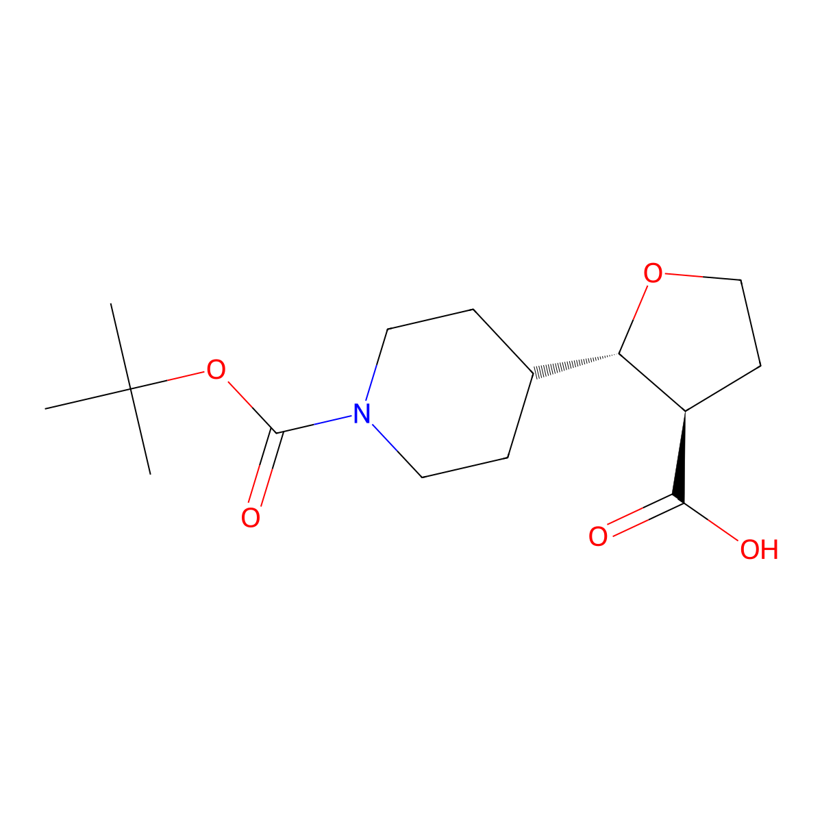 rac-(2R,3S)-2-{1-[(tert-butoxy)carbonyl]piperidin-4-yl}oxolane-3-carboxylic acid molecular structure, CAS 2137794-33-1
