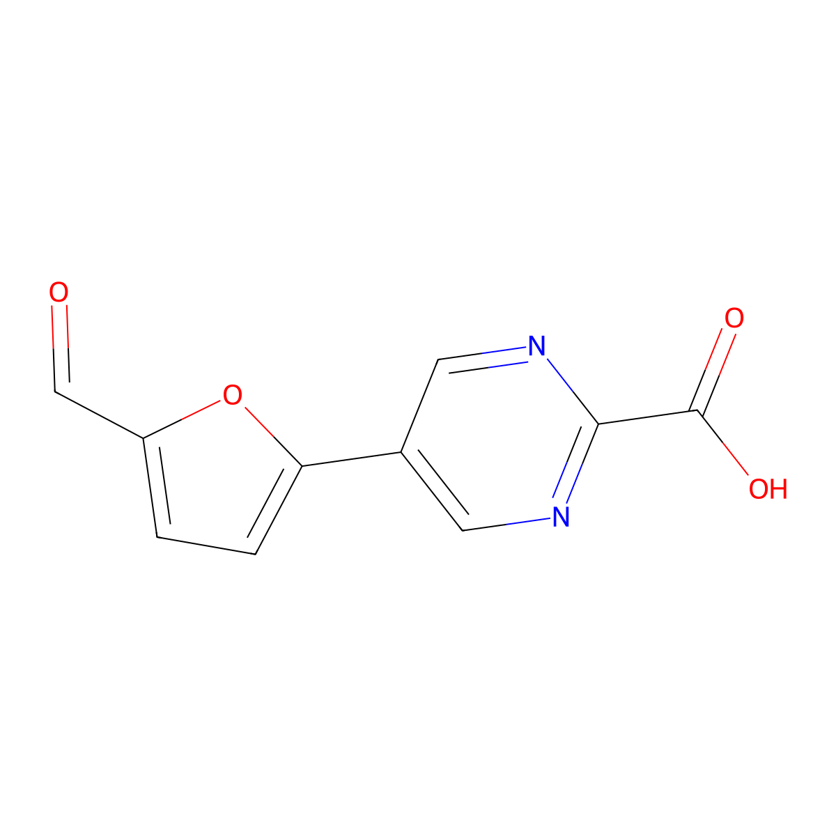 5-(5-Formylfuran-2-yl)pyrimidine-2-carboxylic acid molecular structure, CAS 2137794-45-5