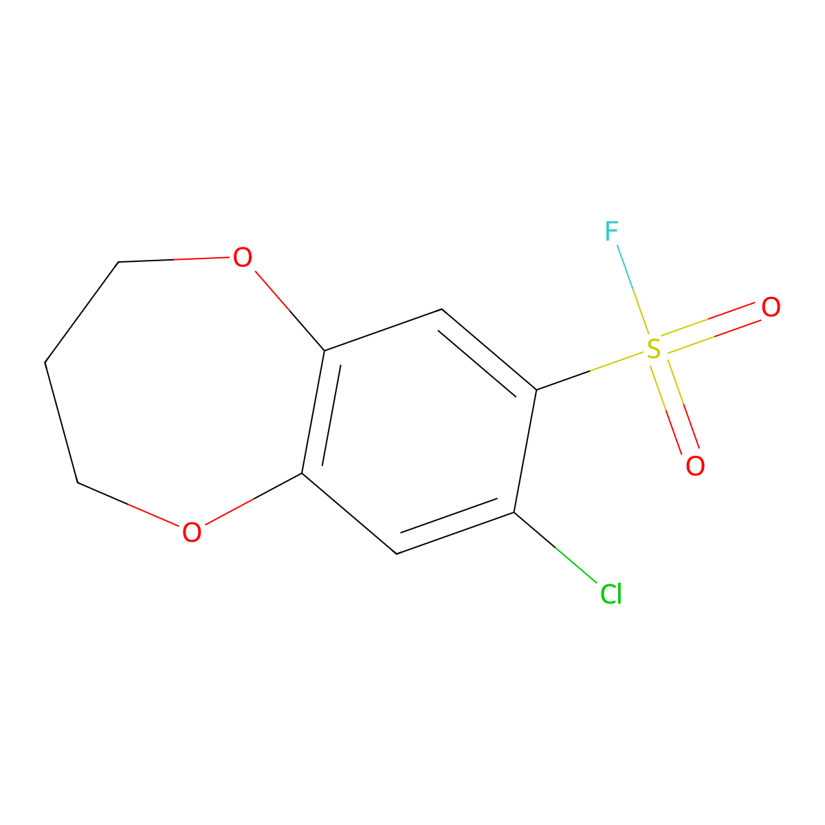 8-chloro-3,4-dihydro-2H-1,5-benzodioxepine-7-sulfonyl fluoride molecular structure, CAS 2137800-21-4