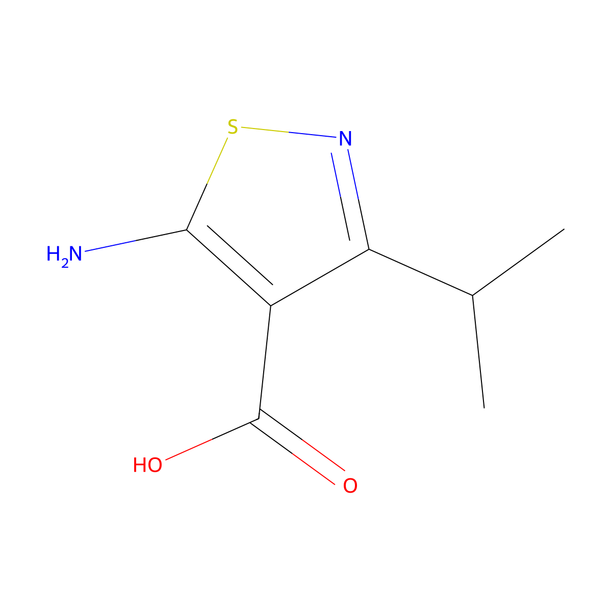 5-Amino-3-(propan-2-yl)-1,2-thiazole-4-carboxylic acid molecular structure, CAS 2137802-34-5