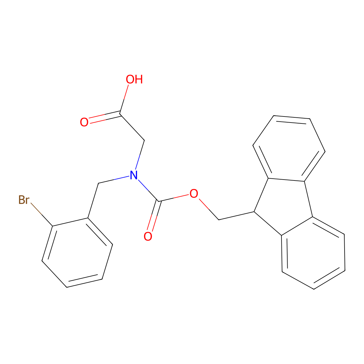 2-(((2-bromophenyl)methyl)((((9H-fluoren-9-yl)methoxy)carbonyl))amino)acetic acid molecular structure, CAS 2137803-51-9