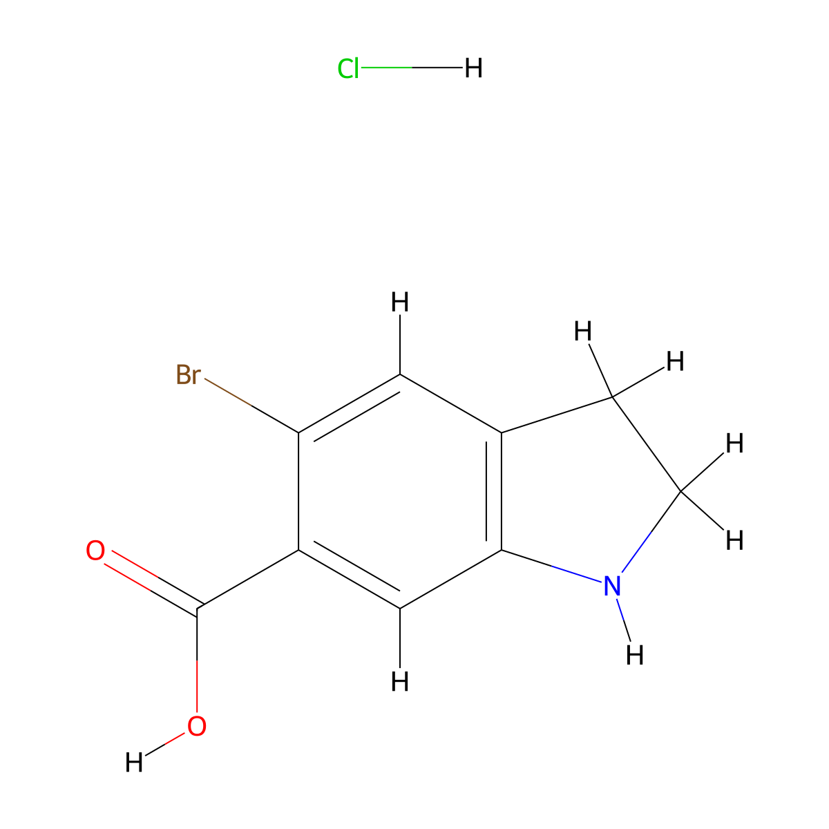 5-bromo-2,3-dihydro-1H-indole-6-carboxylic acid hydrochloride molecular structure, CAS 2137804-02-3