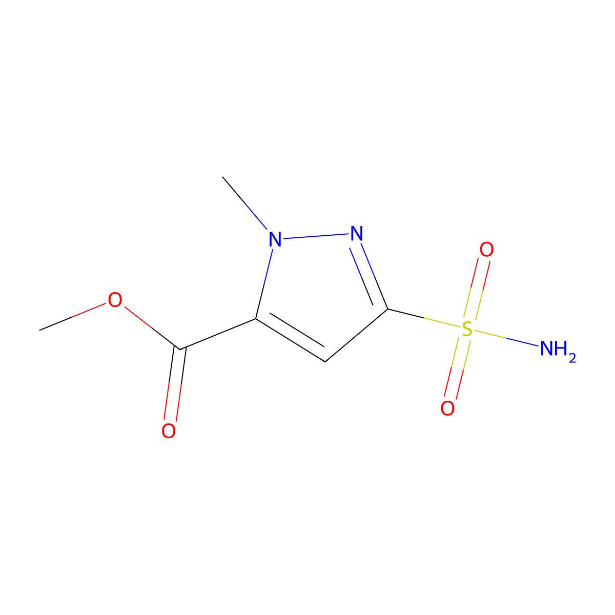 methyl 1-methyl-3-sulfamoyl-1H-pyrazole-5-carboxylate molecular structure, CAS 2137804-11-4