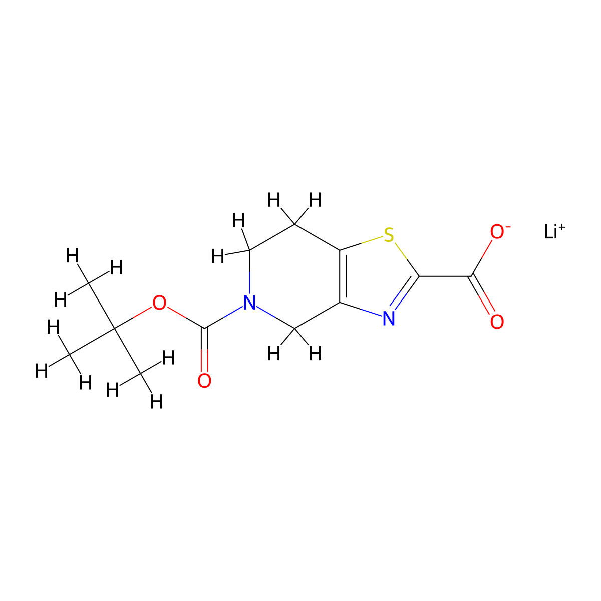lithium(1+) ion 5-[(tert-butoxy)carbonyl]-4H,5H,6H,7H-[1,3]thiazolo[4,5-c]pyridine-2-carboxylate molecular structure, CAS 2137804-12-5