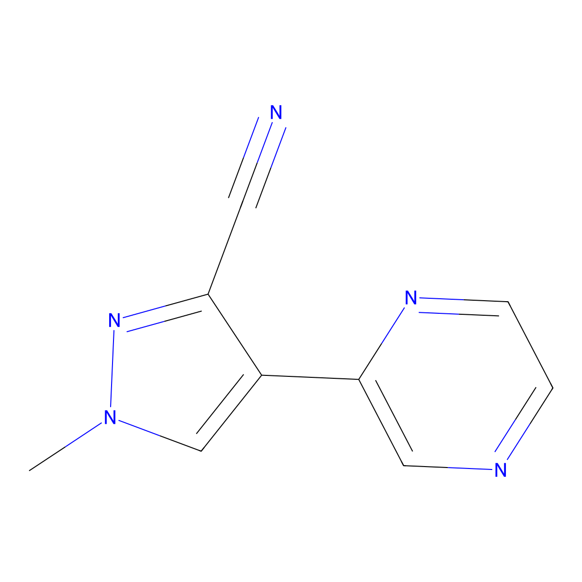 1-methyl-4-(pyrazin-2-yl)-1H-pyrazole-3-carbonitrile molecular structure, CAS 2137804-46-5