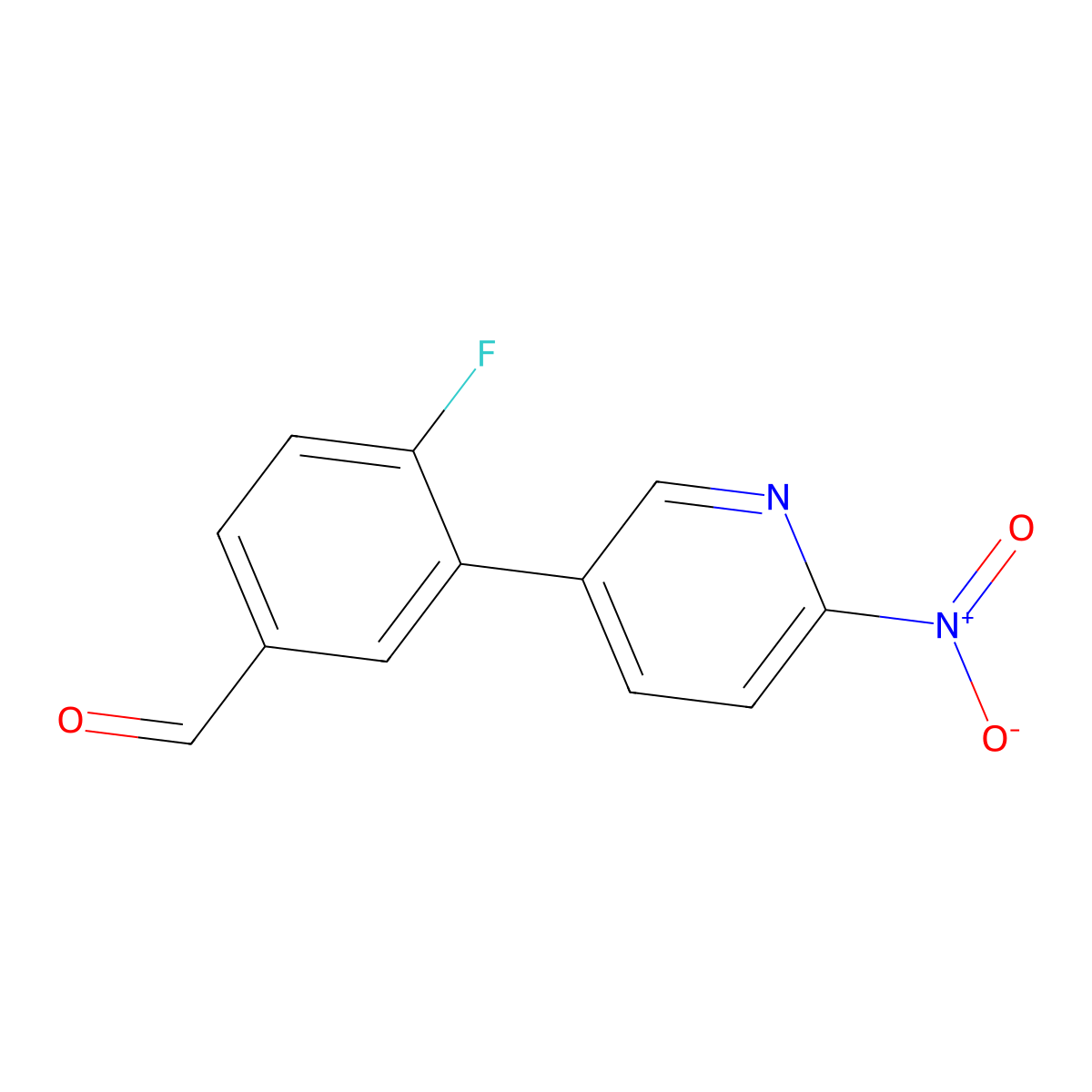 4-Fluoro-3-(6-nitropyridin-3-yl)benzaldehyde molecular structure, CAS 2137811-53-9