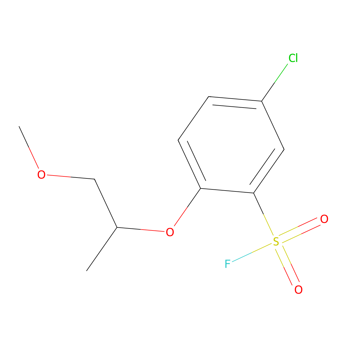 5-Chloro-2-[(1-methoxypropan-2-yl)oxy]benzene-1-sulfonyl fluoride molecular structure, CAS 2137812-13-4
