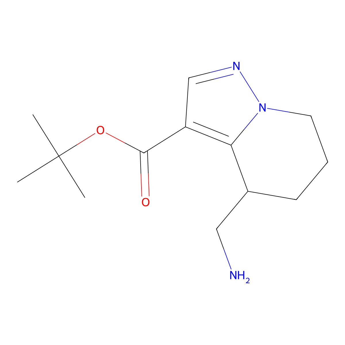 tert-butyl 4-(aminomethyl)-4H,5H,6H,7H-pyrazolo[1,5-a]pyridine-3-carboxylate molecular structure, CAS 2137812-27-0
