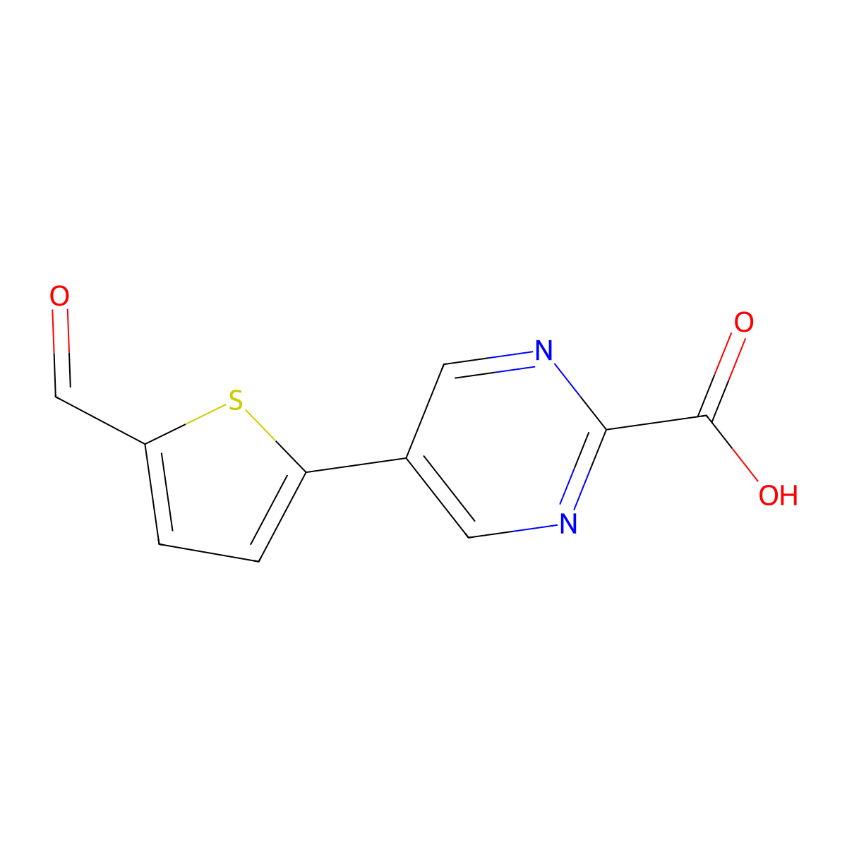 5-(5-Formylthiophen-2-yl)pyrimidine-2-carboxylic acid molecular structure, CAS 2137813-40-0