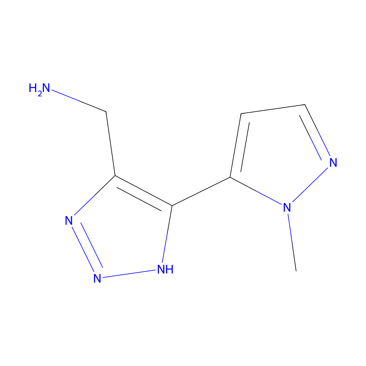 1-[5-(1-methyl-1H-pyrazol-5-yl)-1H-1,2,3-triazol-4-yl]methanamine molecular structure, CAS 2137814-78-7