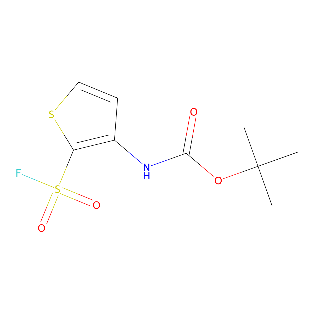 tert-butyl N-[2-(fluorosulfonyl)thiophen-3-yl]carbamate molecular structure, CAS 2137816-64-7