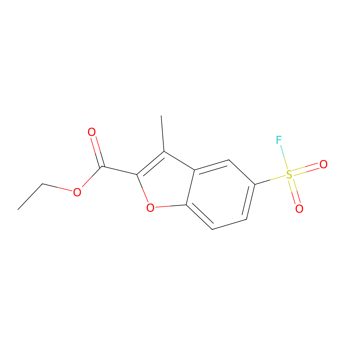Ethyl 5-(fluorosulfonyl)-3-methyl-1-benzofuran-2-carboxylate molecular structure, CAS 2137816-70-5