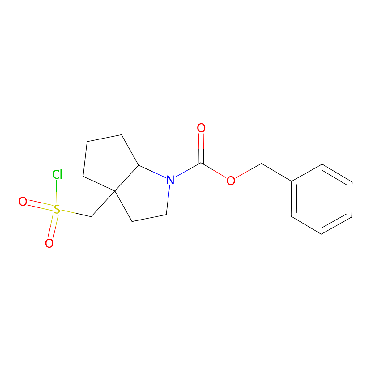 rac-benzyl (3aR,6aS)-3a-[(chlorosulfonyl)methyl]-octahydrocyclopenta[b]pyrrole-1-carboxylate, cis molecular structure, CAS 2137818-20-1