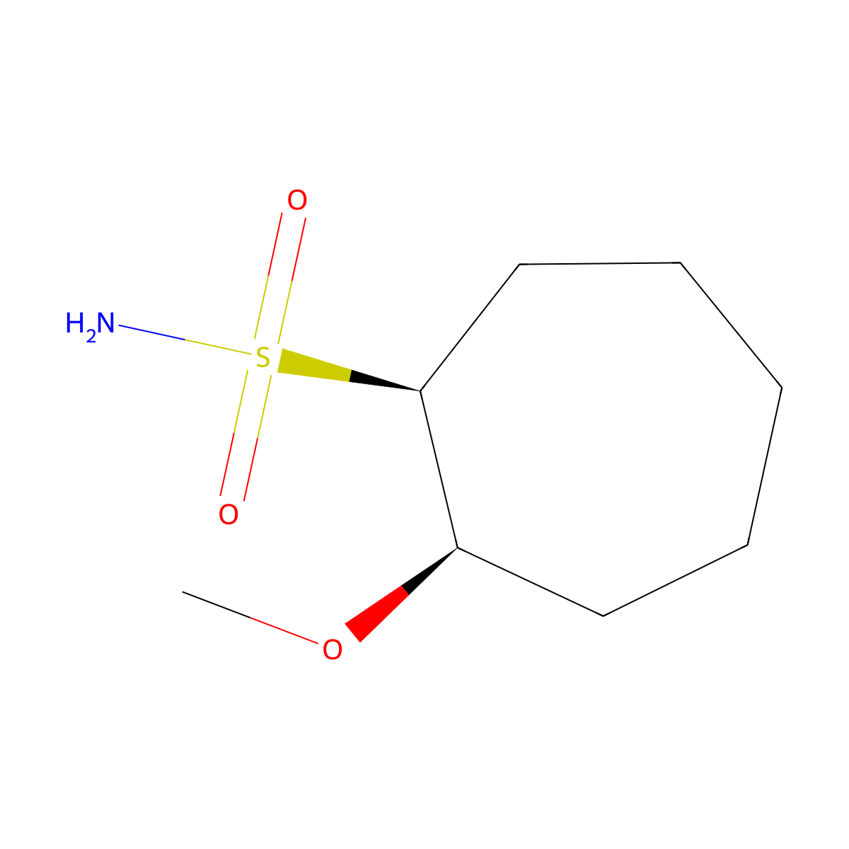 rac-(1R,2S)-2-methoxycycloheptane-1-sulfonamide molecular structure, CAS 2137818-47-2