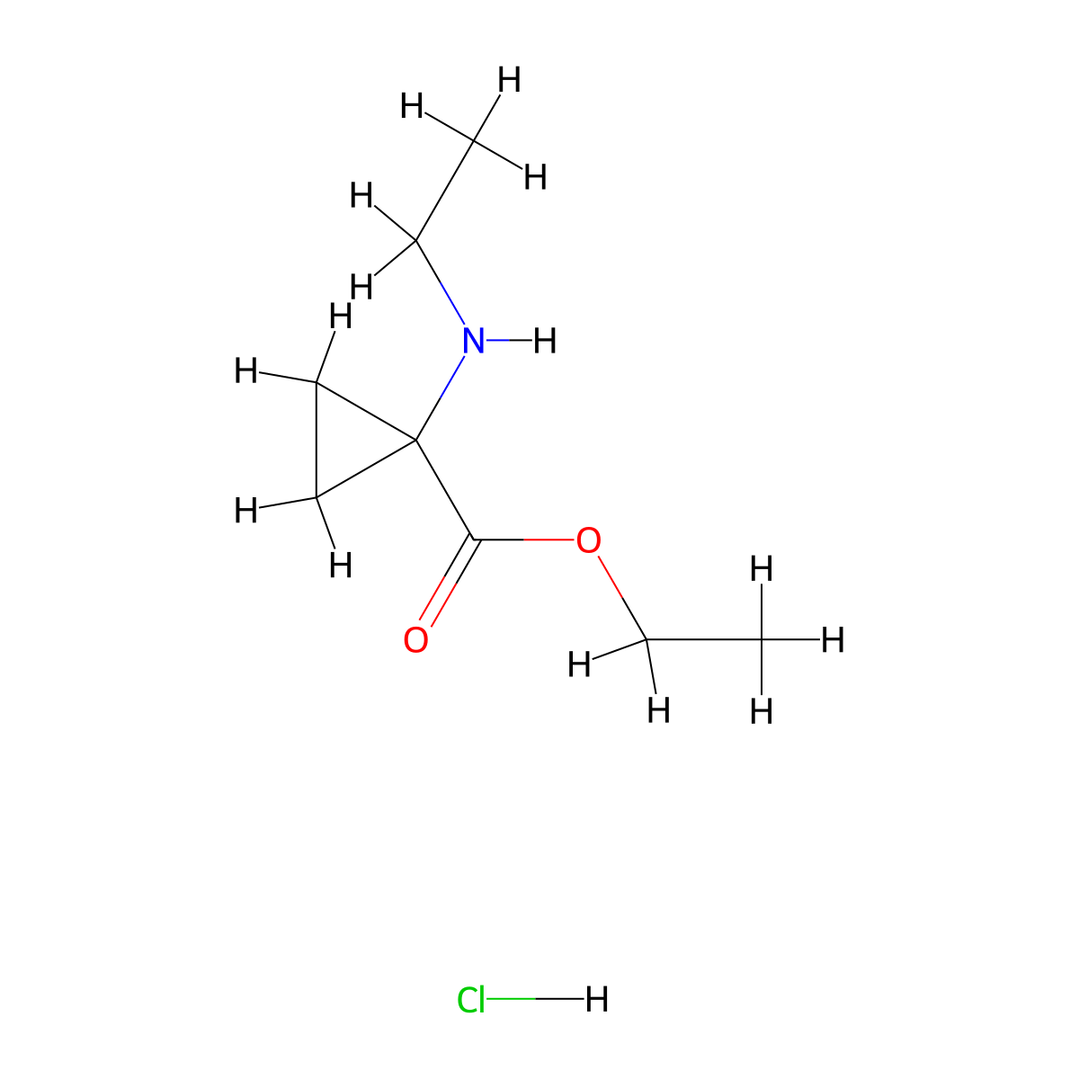 Ethyl 1-(ethylamino)cyclopropane-1-carboxylate hydrochloride molecular structure, CAS 2137819-52-2
