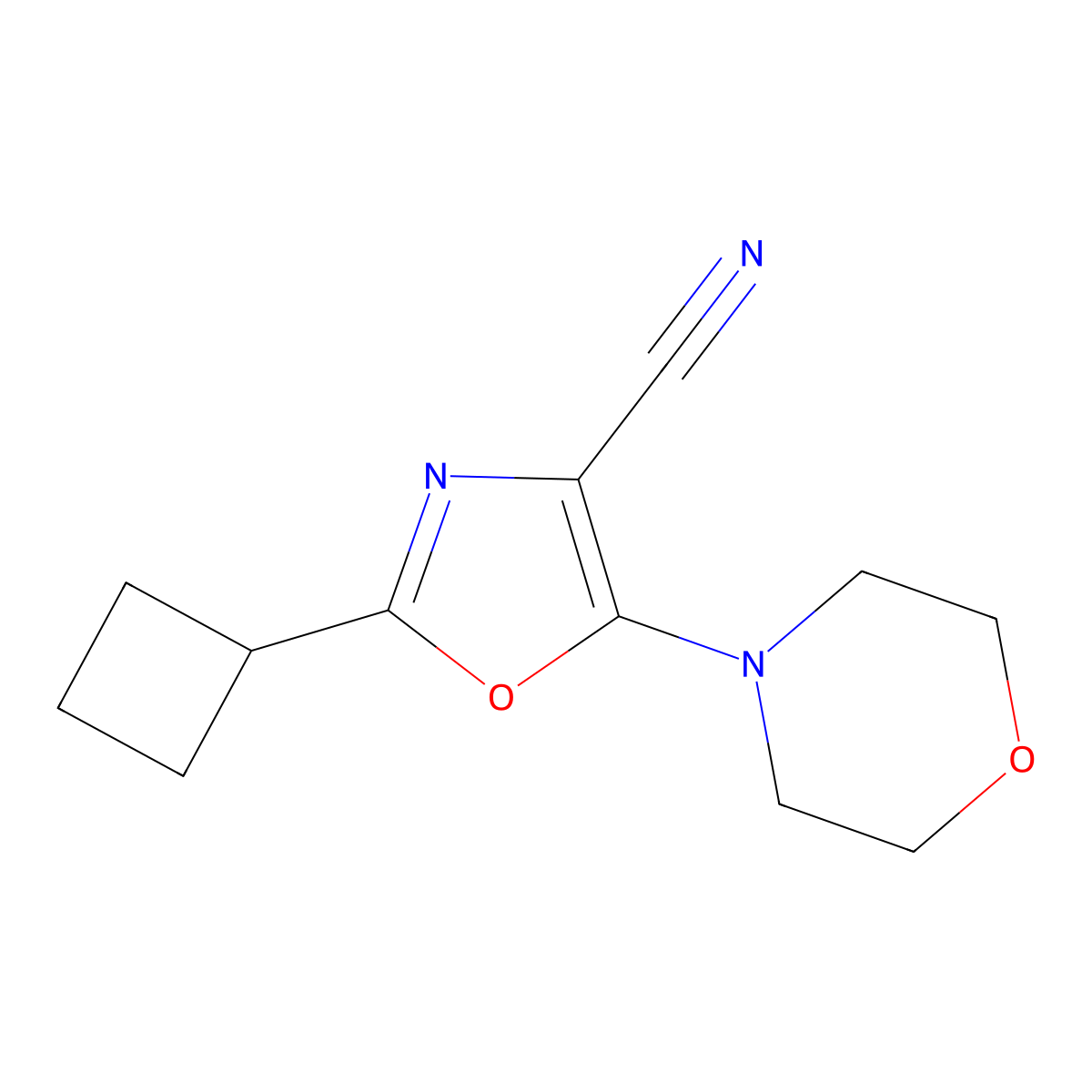 2-Cyclobutyl-5-(morpholin-4-yl)-1,3-oxazole-4-carbonitrile molecular structure, CAS 2137820-18-7