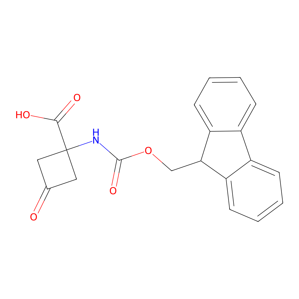 1-(9H-fluoren-9-ylmethoxycarbonylamino)-3-oxo-cyclobutanecarboxylic acid molecular structure, CAS 2137820-81-4