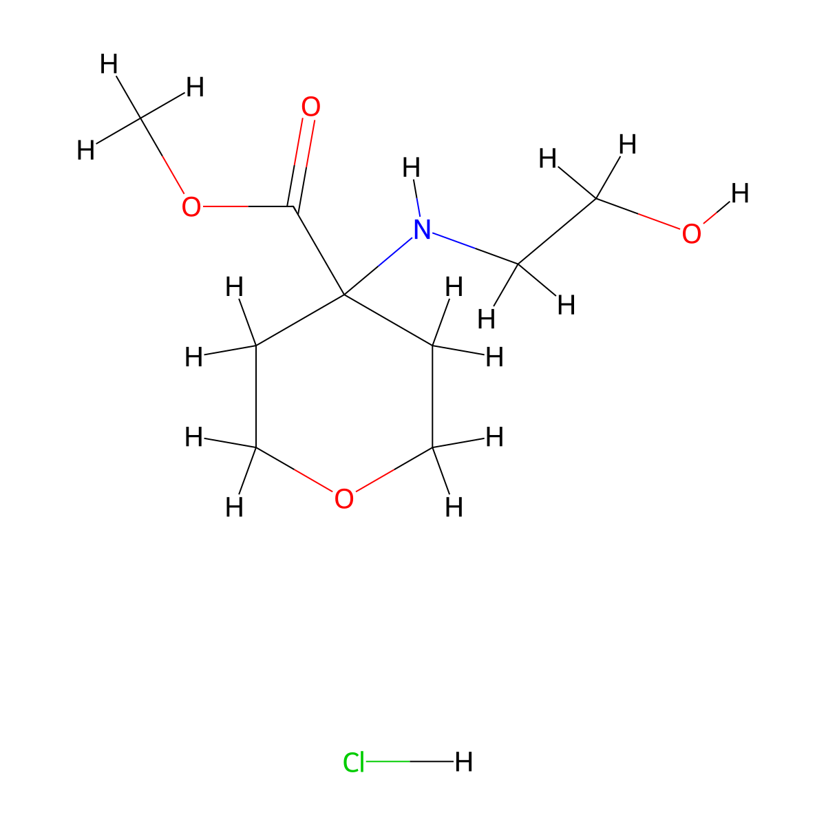 Methyl 4-[(2-hydroxyethyl)amino]oxane-4-carboxylate hydrochloride molecular structure, CAS 2137820-85-8