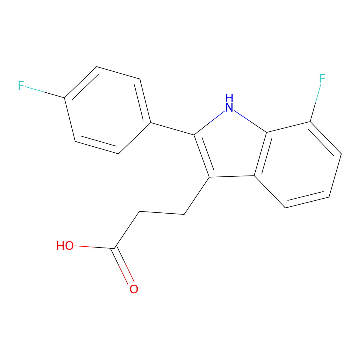 3-[7-fluoro-2-(4-fluorophenyl)-1H-indol-3-yl]propanoic acid molecular structure, CAS 2137821-23-7