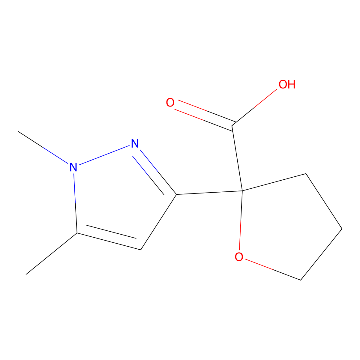 2-(1,5-dimethyl-1H-pyrazol-3-yl)oxolane-2-carboxylic acid molecular structure, CAS 2137821-46-4