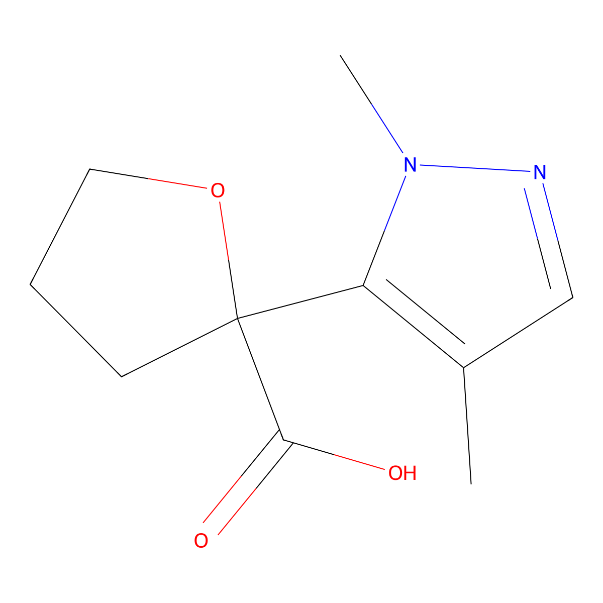 2-(1,4-dimethyl-1H-pyrazol-5-yl)oxolane-2-carboxylic acid molecular structure, CAS 2137821-59-9