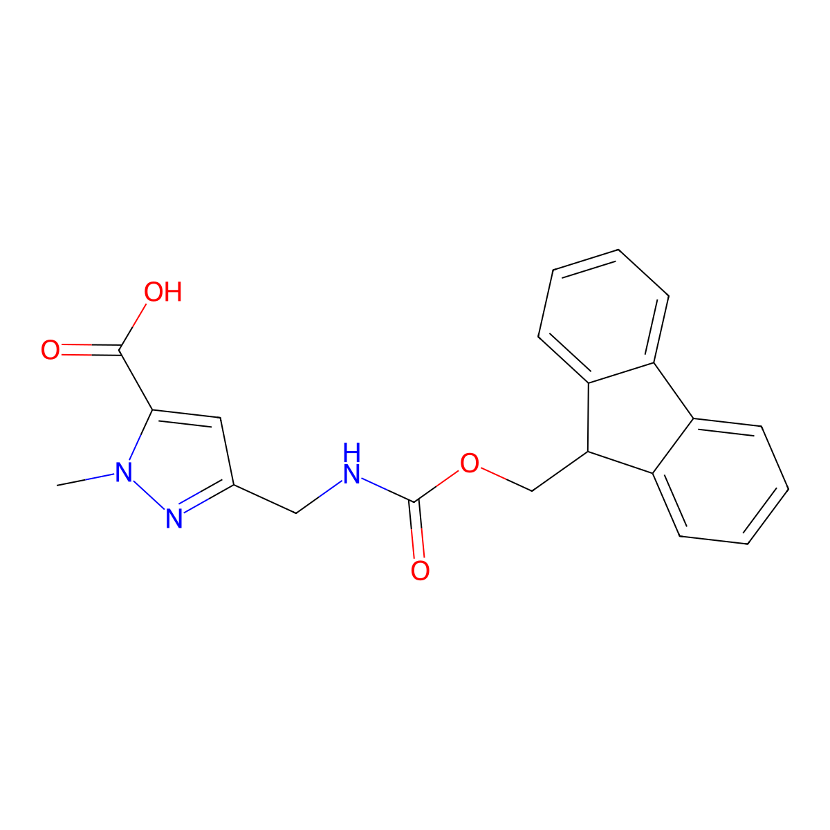 3-[({[(9H-fluoren-9-yl)methoxy]carbonyl}amino)methyl]-1-methyl-1H-pyrazole-5-carboxylic acid molecular structure, CAS 2137821-77-1