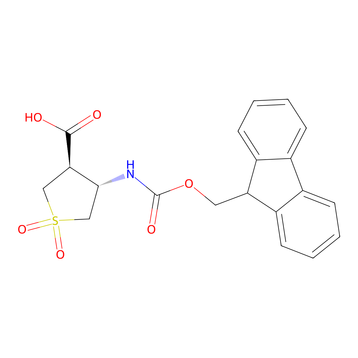 rac-(3R,4S)-4-({[(9H-fluoren-9-yl)methoxy]carbonyl}amino)-1,1-dioxo-1lambda6-thiolane-3-carboxylic acid molecular structure, CAS 2137821-90-8