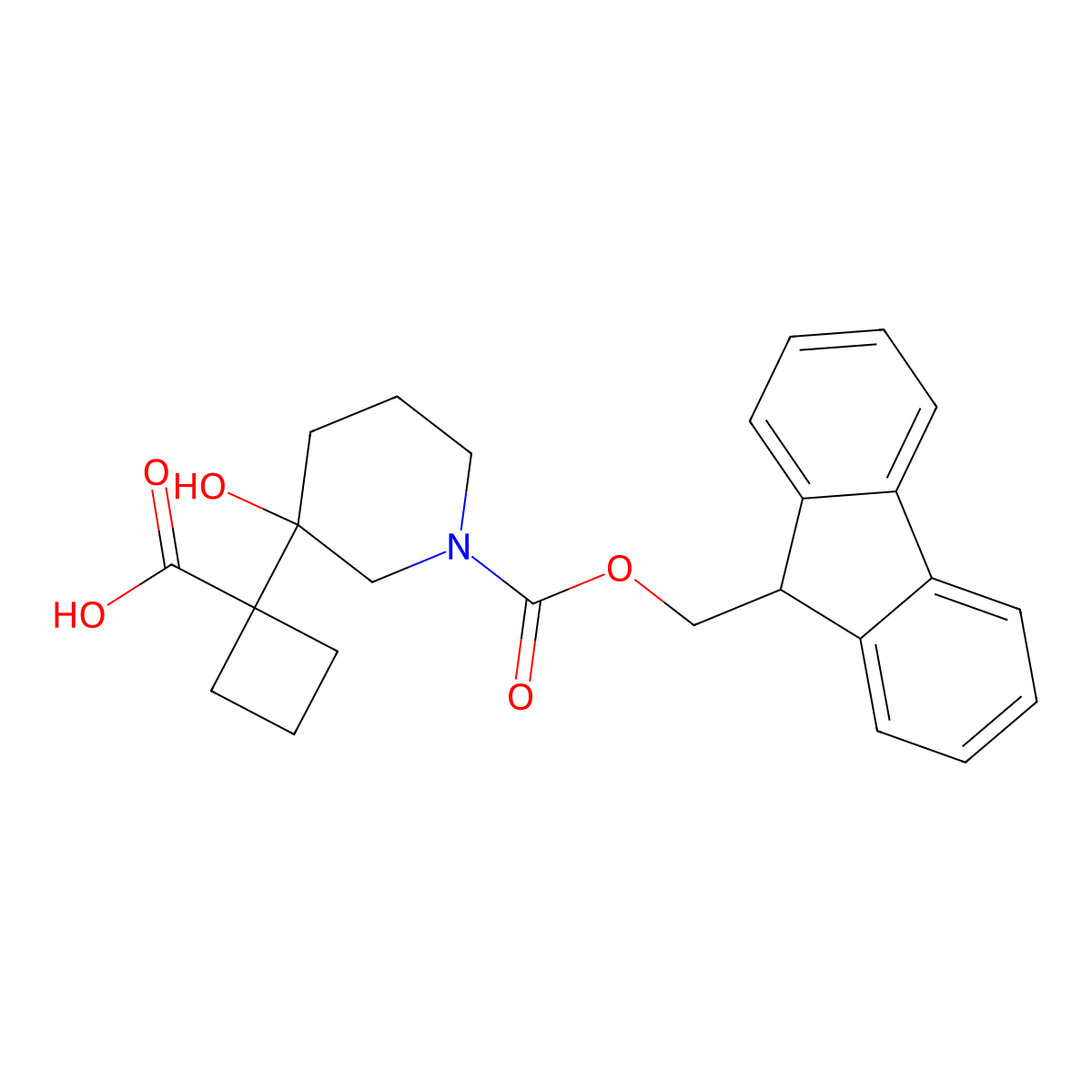 1-(1-{[(9H-fluoren-9-yl)methoxy]carbonyl}-3-hydroxypiperidin-3-yl)cyclobutane-1-carboxylic acid molecular structure, CAS 2137822-53-6