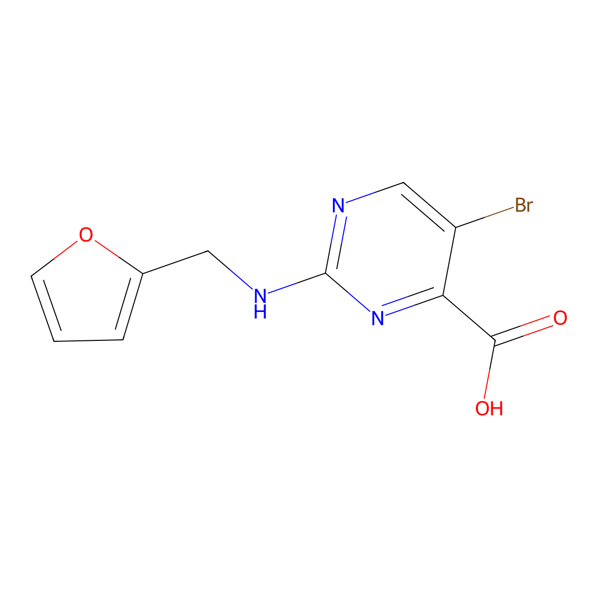 5-Bromo-2-{[(furan-2-yl)methyl]amino}pyrimidine-4-carboxylic acid molecular structure, CAS 2137822-79-6