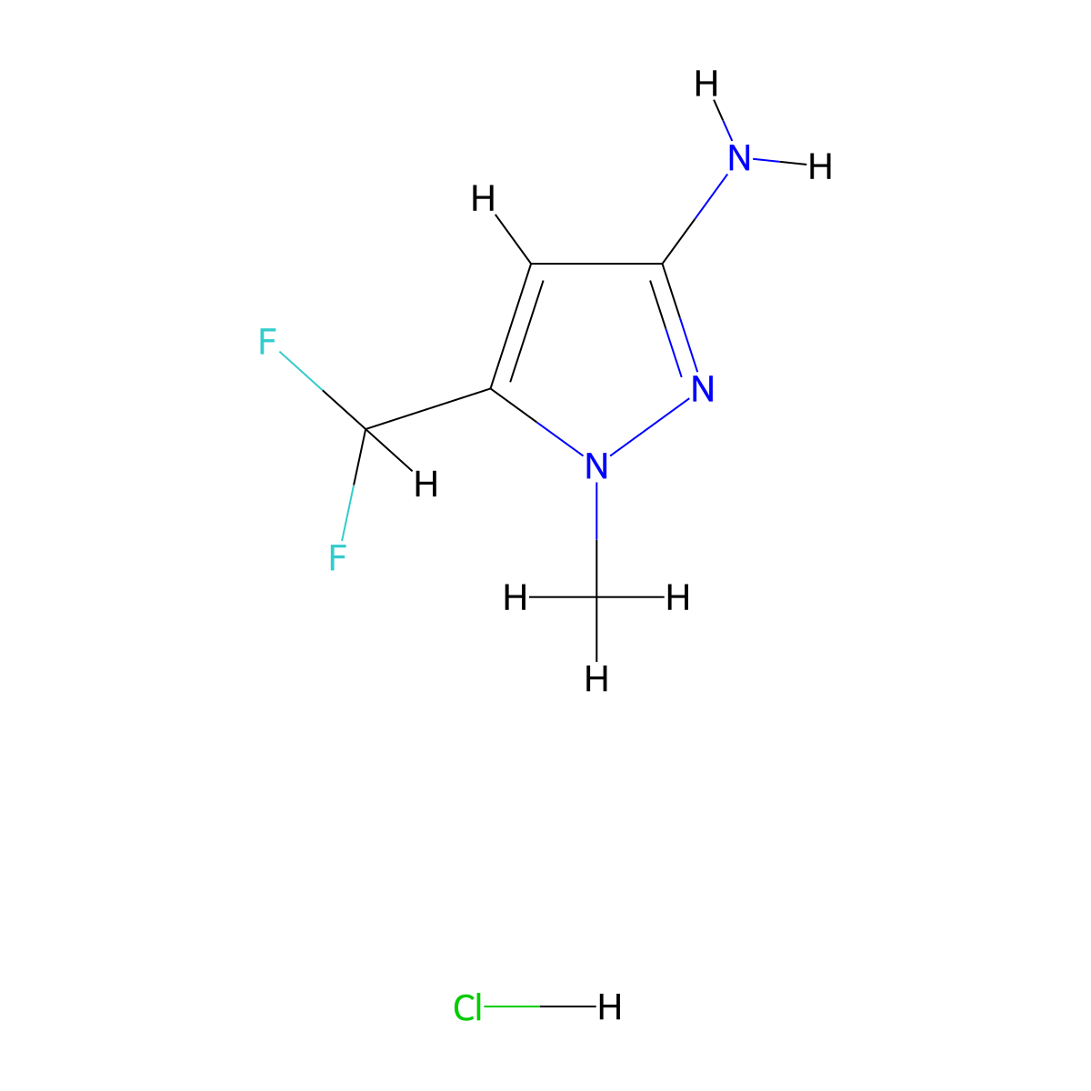 5-(difluoromethyl)-1-methyl-1H-pyrazol-3-amine hydrochloride molecular structure, CAS 2137822-96-7