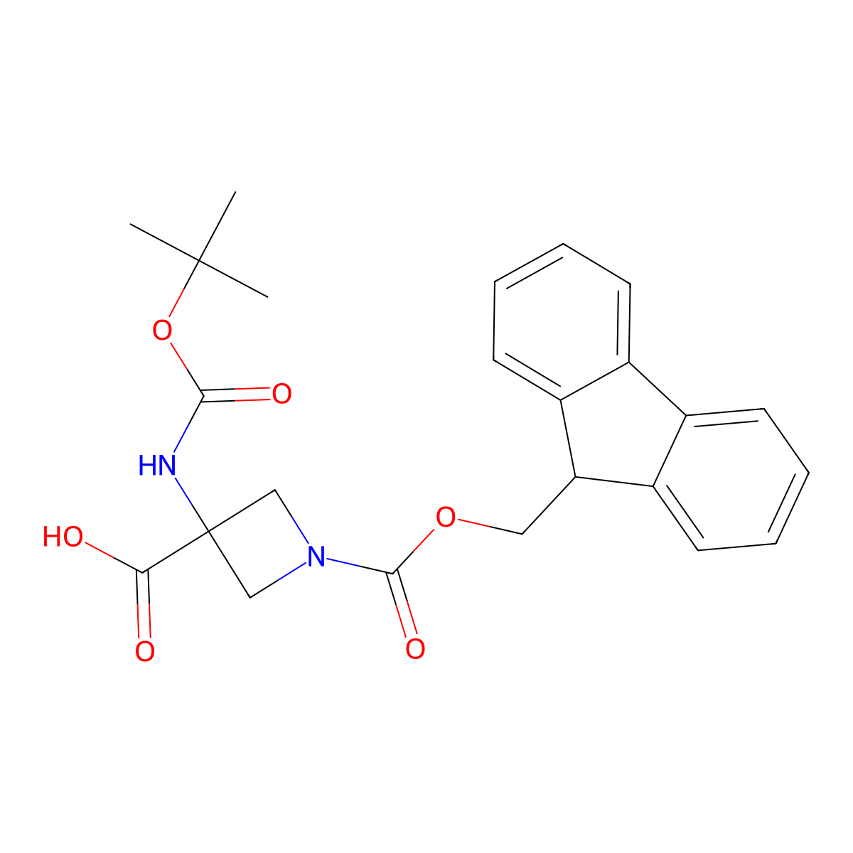 3-(((tert-butoxy)carbonyl)amino)-1-(((9H-fluoren-9-yl)methoxy)carbonyl)azetidine-3-carboxylic acid molecular structure, CAS 2137824-18-9