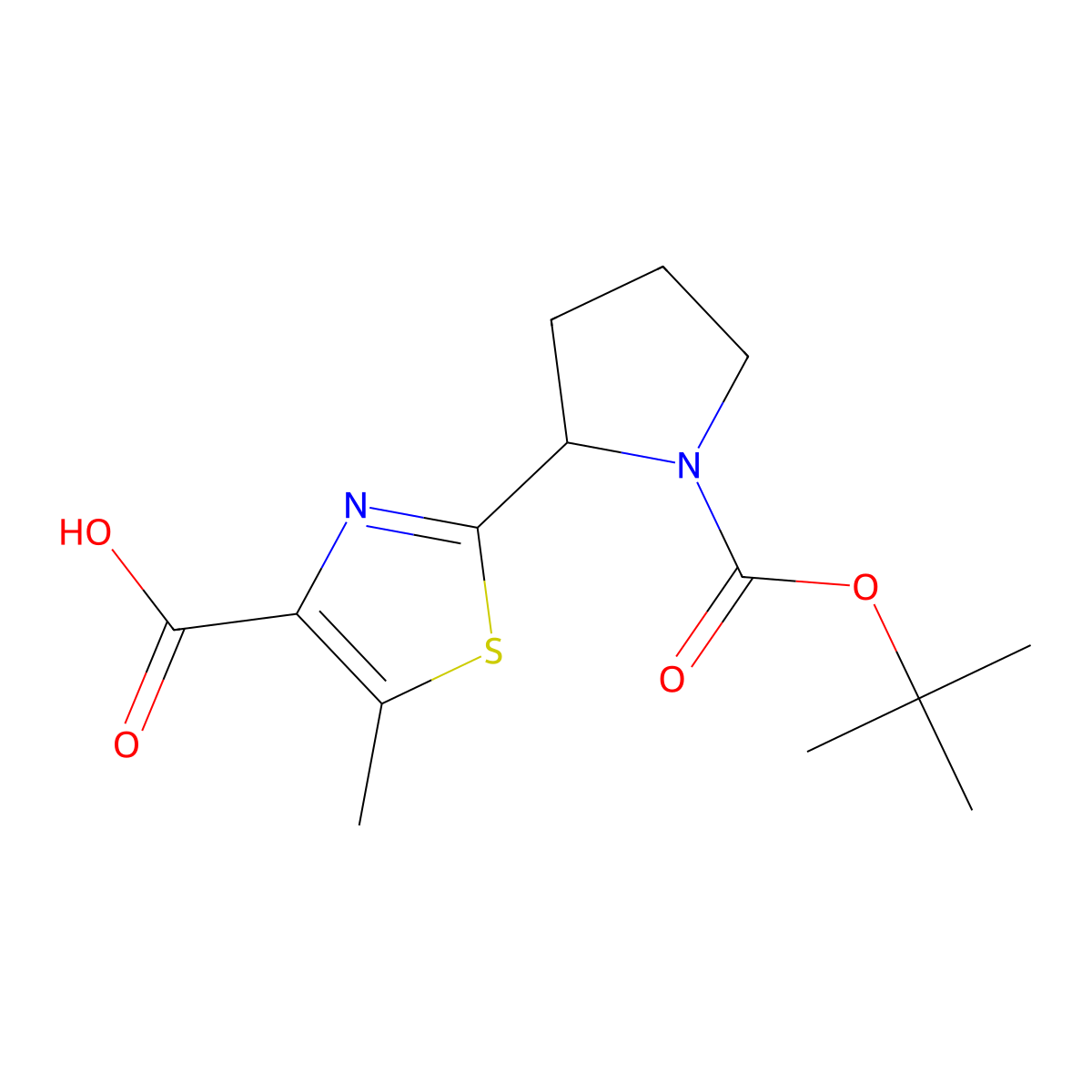 2-{1-[(Tert-butoxy)carbonyl]pyrrolidin-2-yl}-5-methyl-1,3-thiazole-4-carboxylic acid molecular structure, CAS 2137825-40-0