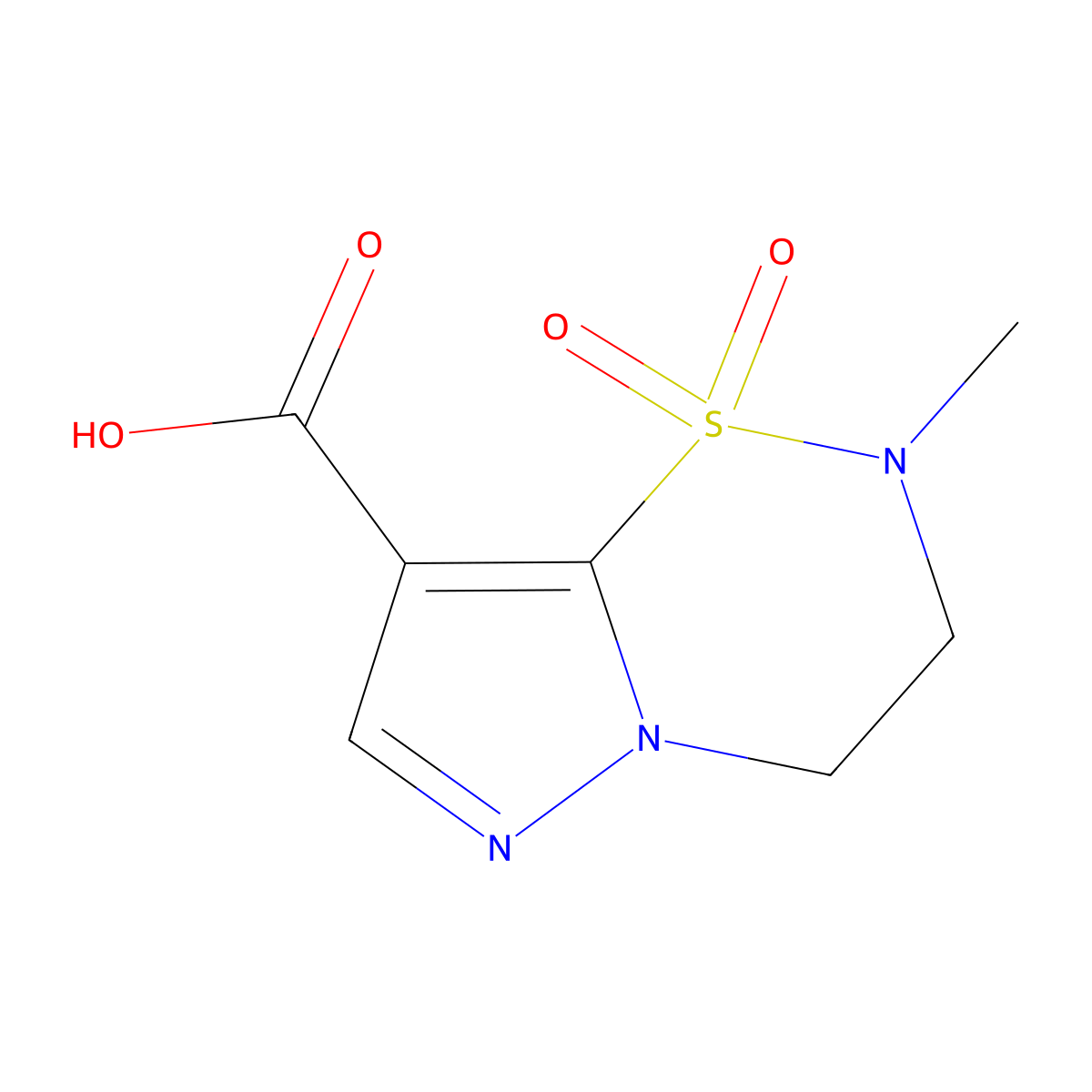 2-methyl-1,1-dioxo-2H,3H,4H-1lambda6-pyrazolo[1,5-e][1,2,5]thiadiazine-8-carboxylic acid molecular structure, CAS 2137829-00-4
