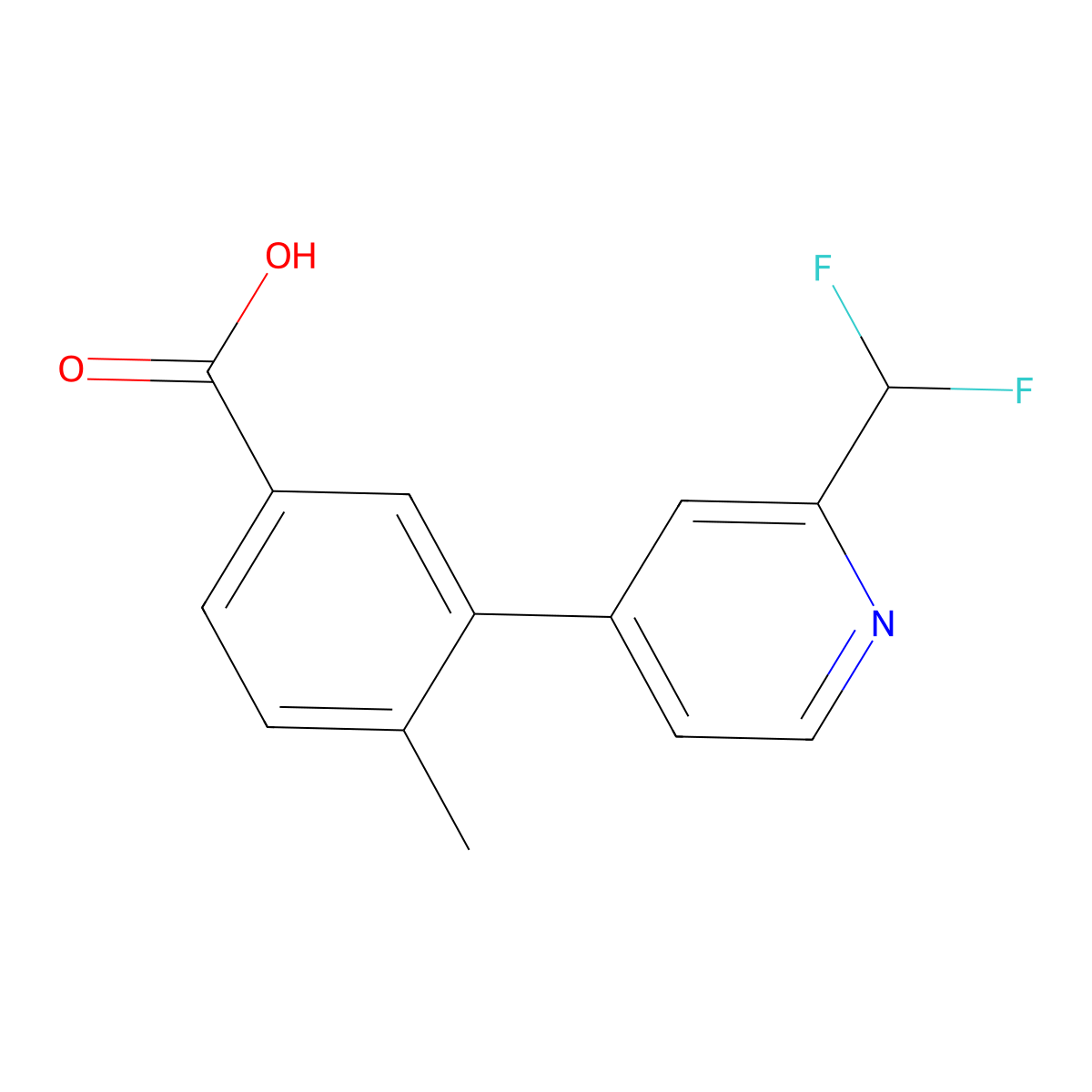 3-[2-(Difluoromethyl)pyridin-4-yl]-4-methylbenzoic acid molecular structure, CAS 2137829-02-6