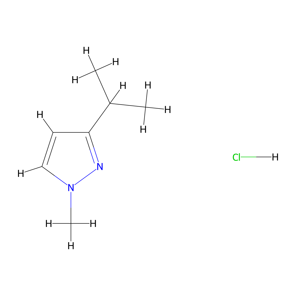 1-methyl-3-(propan-2-yl)-1H-pyrazole hydrochloride molecular structure, CAS 2137829-09-3