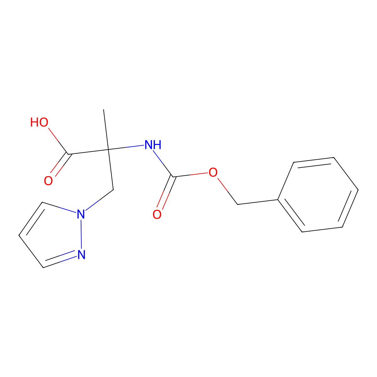 2-{[(benzyloxy)carbonyl]amino}-2-methyl-3-(1H-pyrazol-1-yl)propanoic acid molecular structure, CAS 2137829-54-8