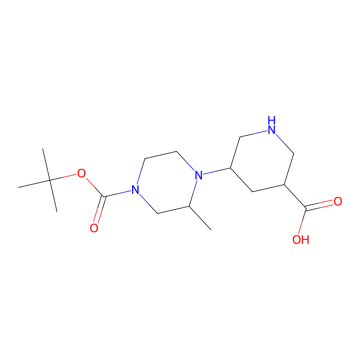 5-{4-[(Tert-butoxy)carbonyl]-2-methylpiperazin-1-yl}piperidine-3-carboxylic acid molecular structure, CAS 2137831-94-6