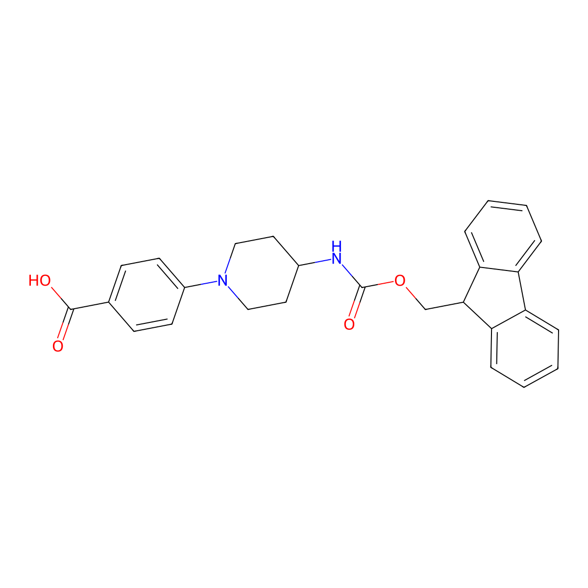 4-(4-((((9H-fluoren-9-yl)methoxy)carbonyl)amino)piperidin-1-yl)benzoic acid molecular structure, CAS 2137832-80-3