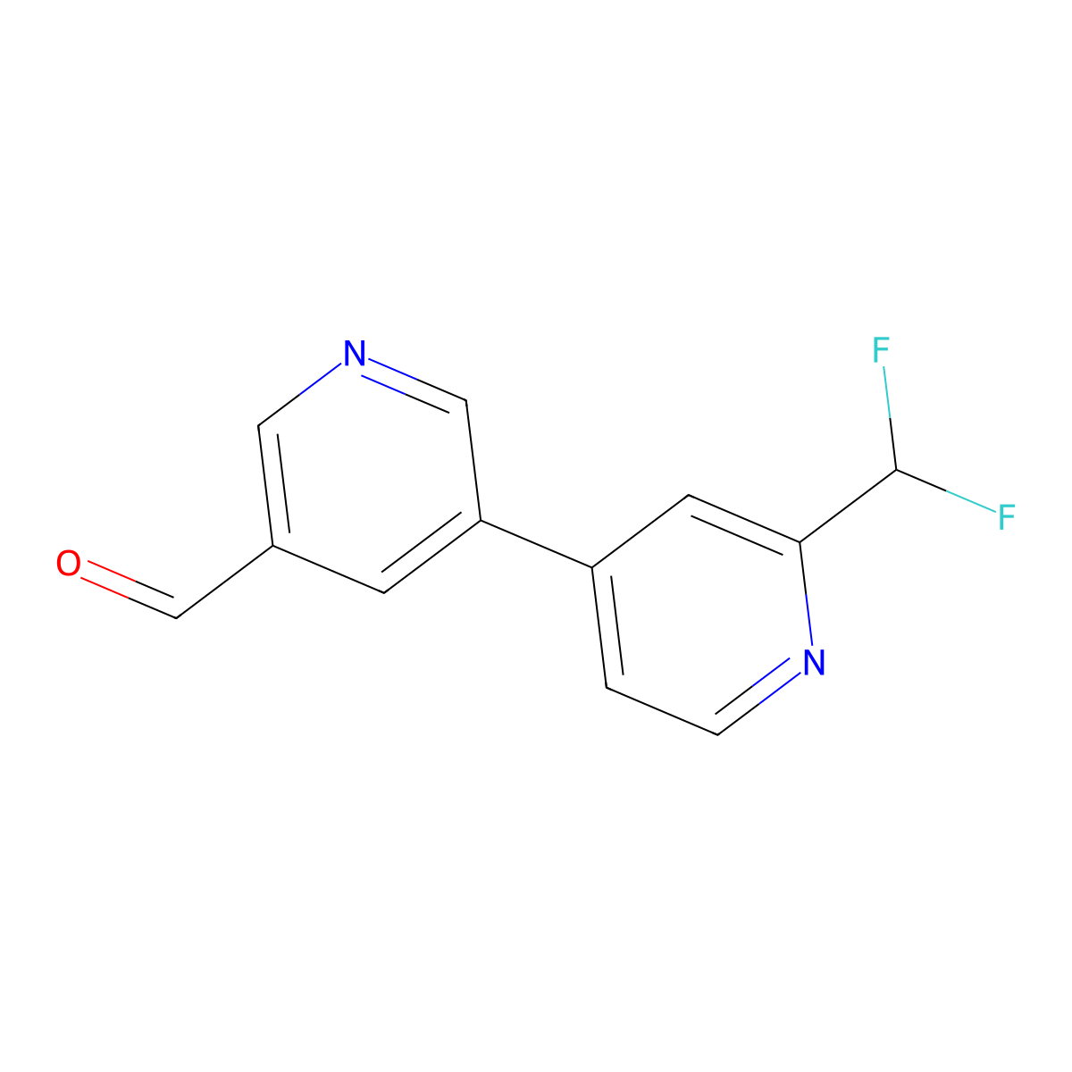 5-[2-(Difluoromethyl)pyridin-4-yl]pyridine-3-carbaldehyde molecular structure, CAS 2137833-85-1
