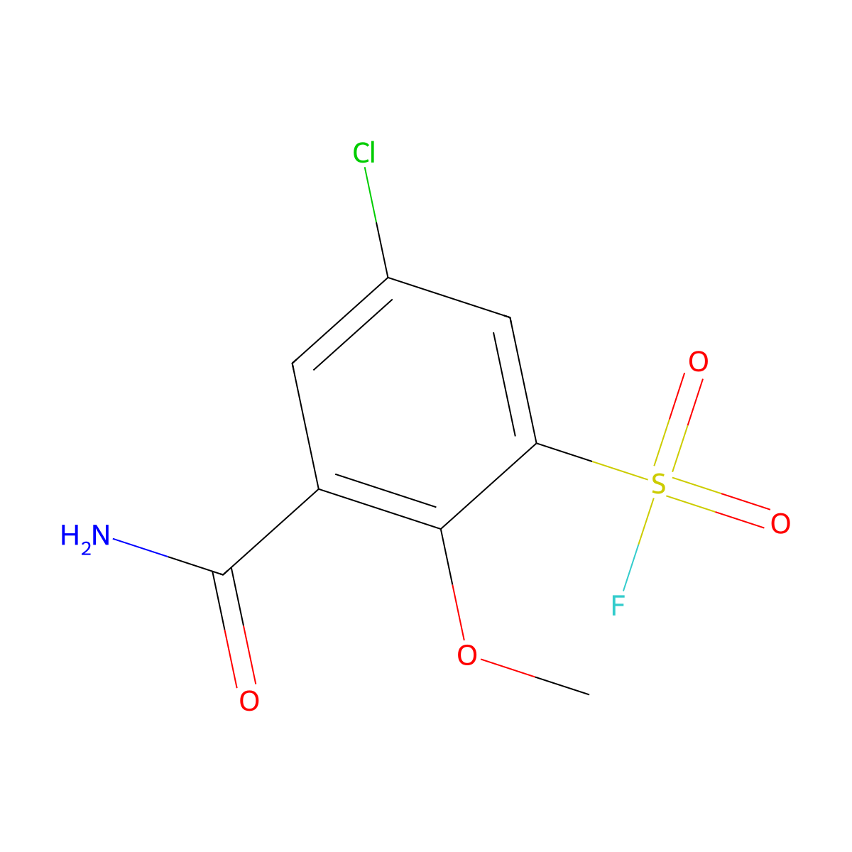 3-Carbamoyl-5-chloro-2-methoxybenzene-1-sulfonyl fluoride molecular structure, CAS 2137837-82-0