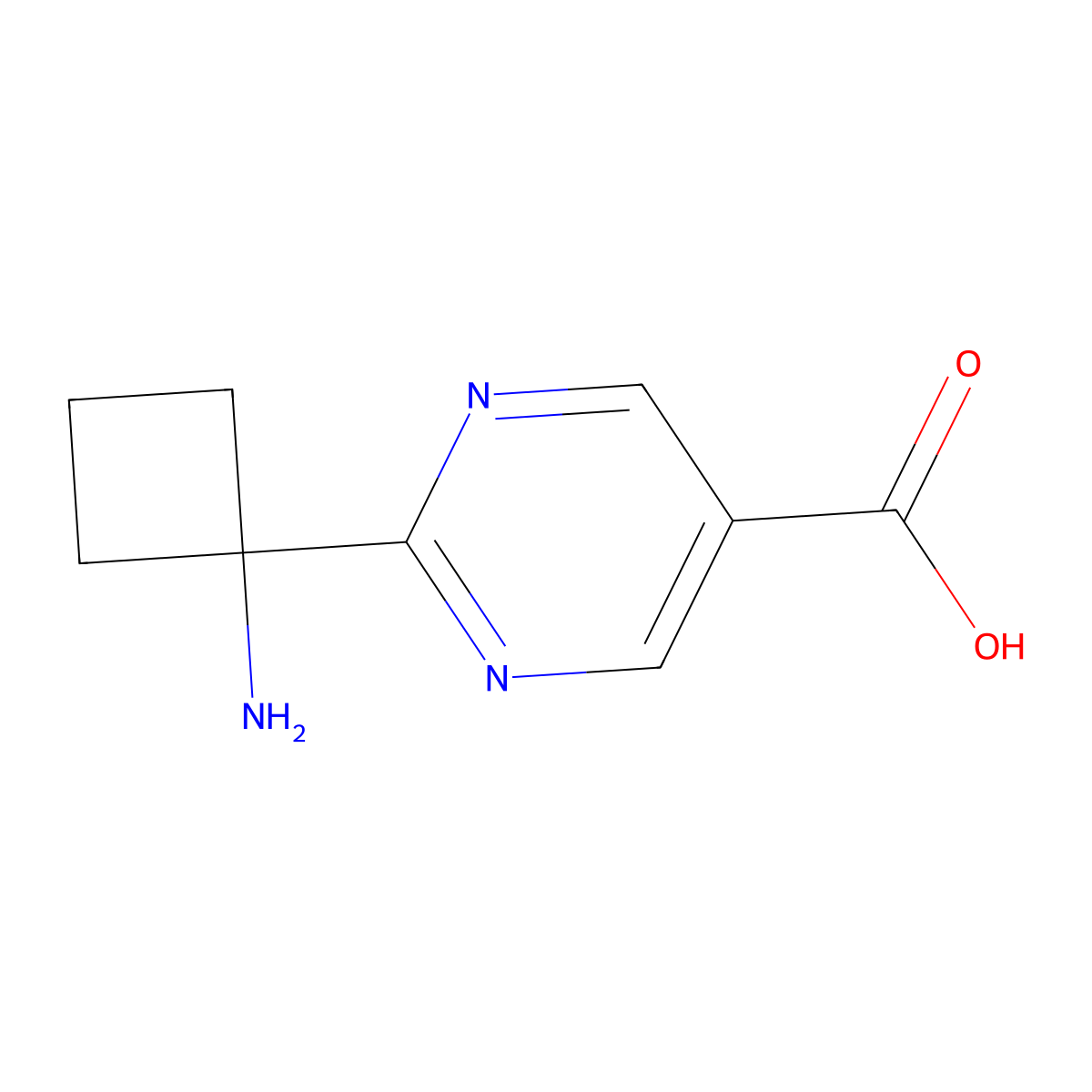2-(1-Aminocyclobutyl)pyrimidine-5-carboxylic acid molecular structure, CAS 2137837-87-5
