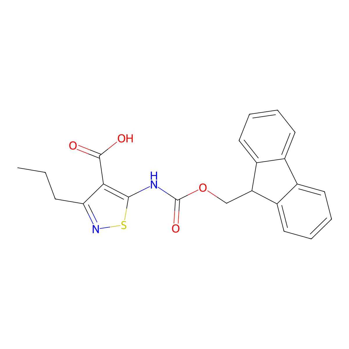 5-({[(9H-fluoren-9-yl)methoxy]carbonyl}amino)-3-propyl-1,2-thiazole-4-carboxylic acid molecular structure, CAS 2137838-38-9