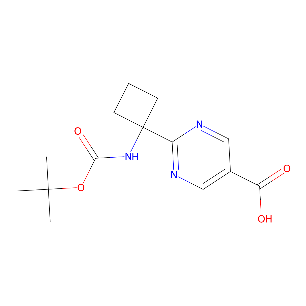 2-(1-{[(Tert-butoxy)carbonyl]amino}cyclobutyl)pyrimidine-5-carboxylicacid molecular structure, CAS 2137841-49-5