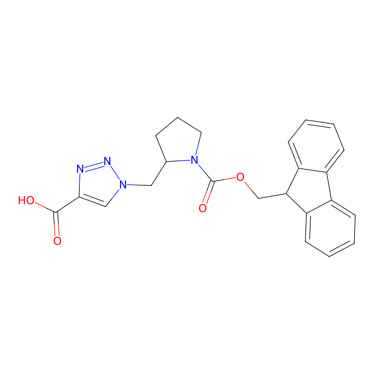 1-((1-(((9H-fluoren-9-yl)methoxy)carbonyl)pyrrolidin-2-yl)methyl)-1H-1,2,3-triazole-4-carboxylic acid molecular structure, CAS 2137843-04-8