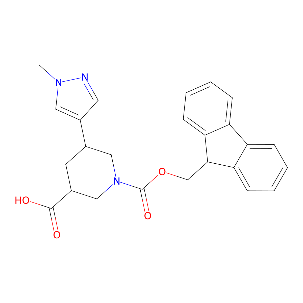 1-{[(9H-fluoren-9-yl)methoxy]carbonyl}-5-(1-methyl-1H-pyrazol-4-yl)piperidine-3-carboxylic acid molecular structure, CAS 2137843-30-0