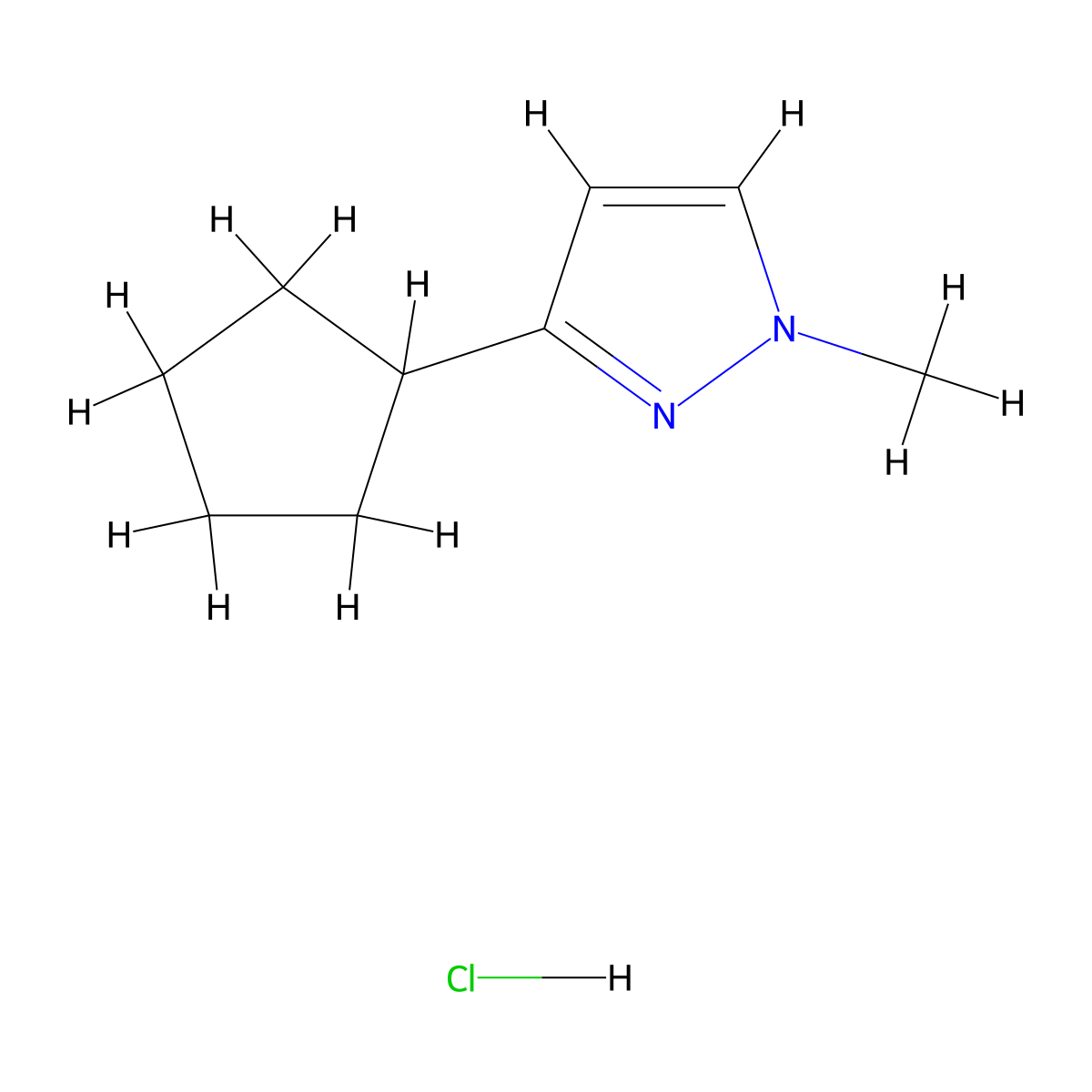 3-cyclopentyl-1-methyl-1H-pyrazole hydrochloride molecular structure, CAS 2137851-34-2