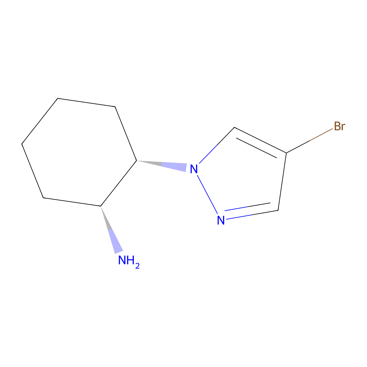 Rel-(1R,2S)-2-(4-bromo-1H-pyrazol-1-yl)cyclohexan-1-amine molecular structure, CAS 2137851-91-1