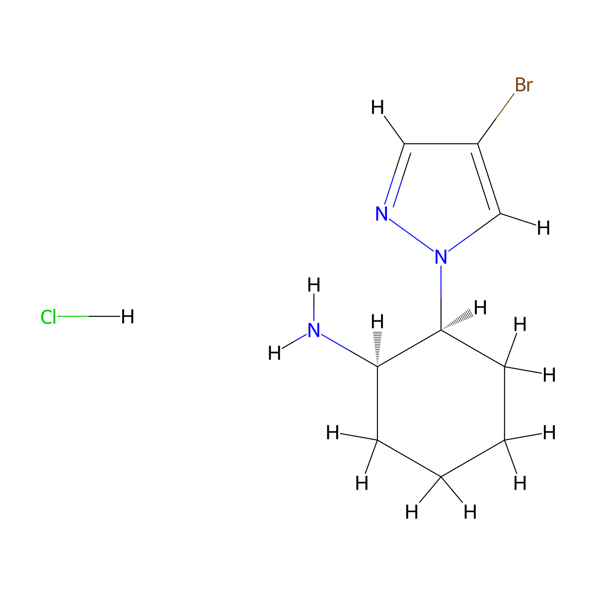 (1R,2S)-2-(4-Bromopyrazol-1-yl)cyclohexan-1-amine;hydrochloride molecular structure, CAS 2137851-92-2